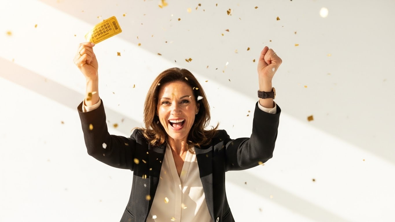 Lottery winner celebrating